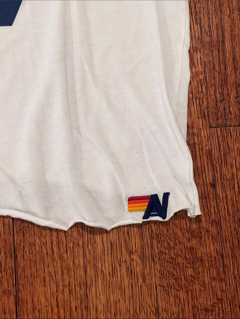 Aviator Nation White Tee with Navy Logo and Sunset Stripes - Picture 3 of 5